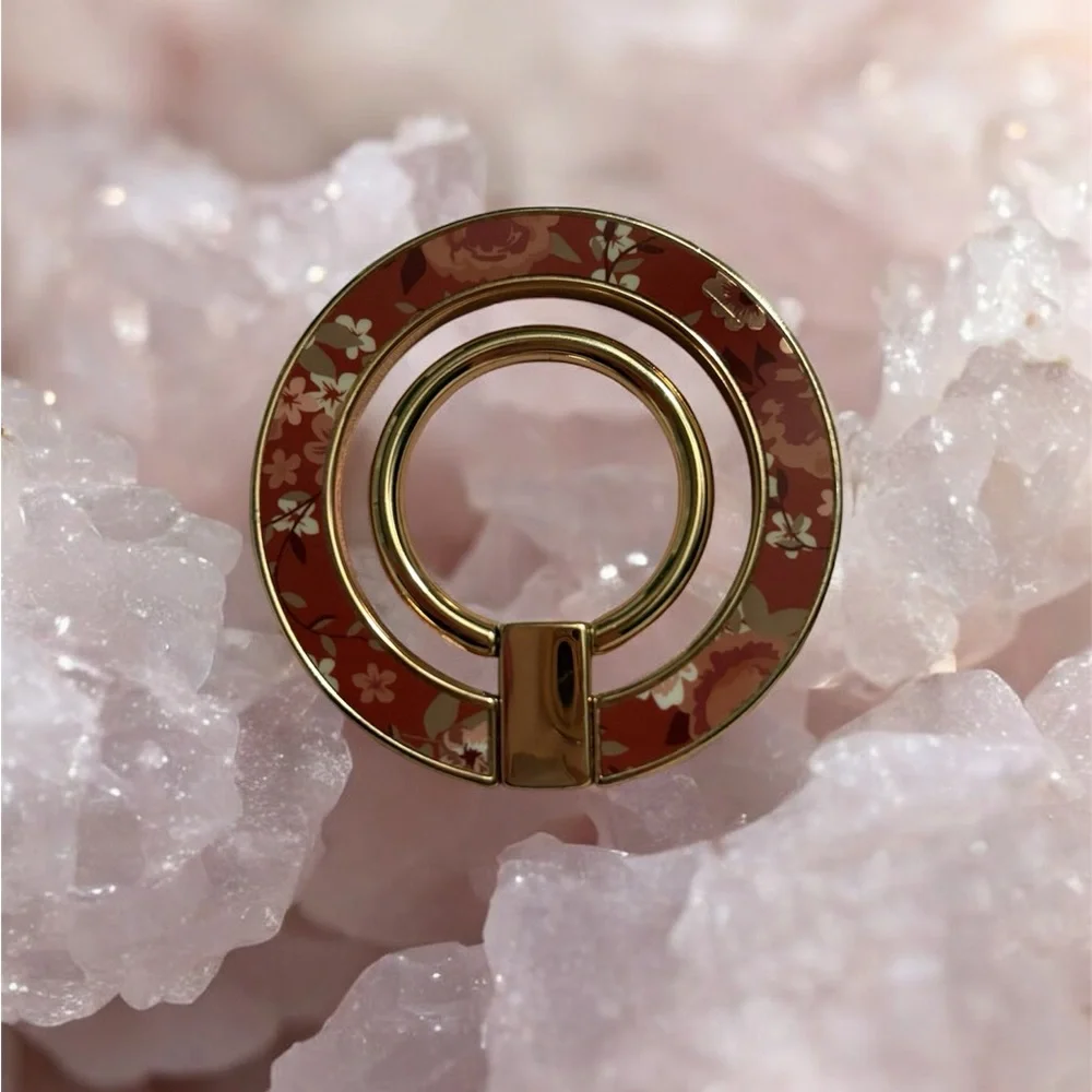 LIKE NEW Floral Gold and Red magnetic phone ring
